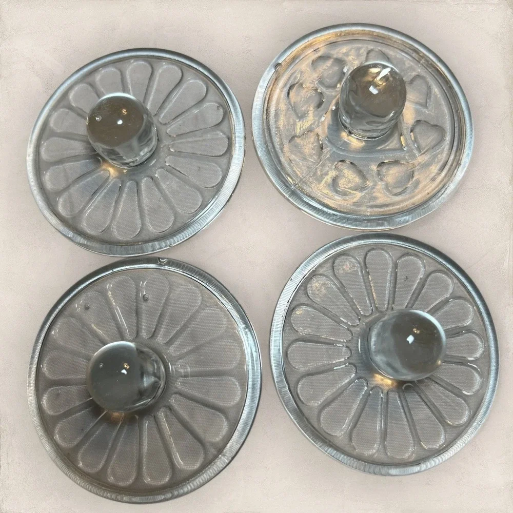 VTG Williams Sonoma Glass Cookie Stamps‎ 4pc Set Clear Floral Heart TAIWAN BOX